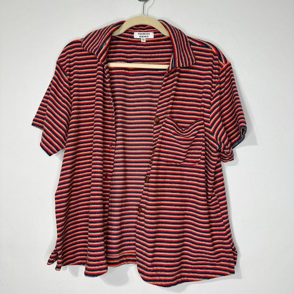 FRANKIES BIKINIS Coco Stripe Terry Cover-up Top In Sunset‎ Stripe Sz L - Picture 4 of 9